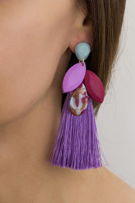 Strapcové náušnice - fialová a bordová,