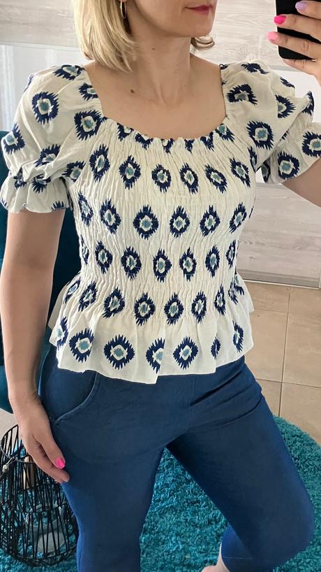 Vzorovaná blúzka s gumou v páse dámska, l / m / s
