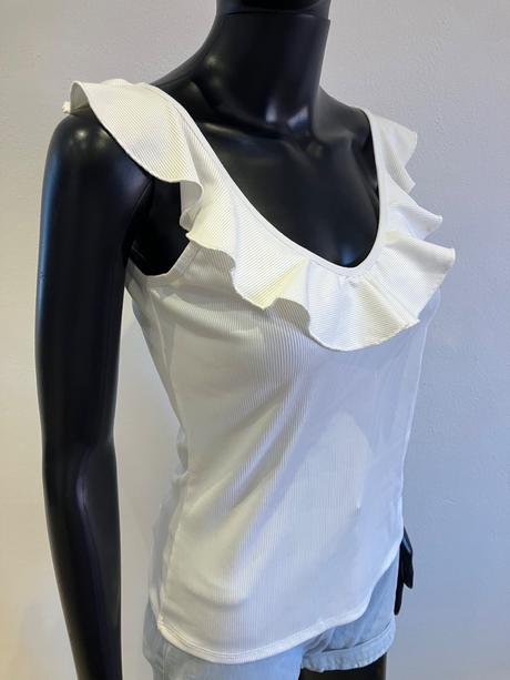 Dámske rebrované tričko s volánom, s