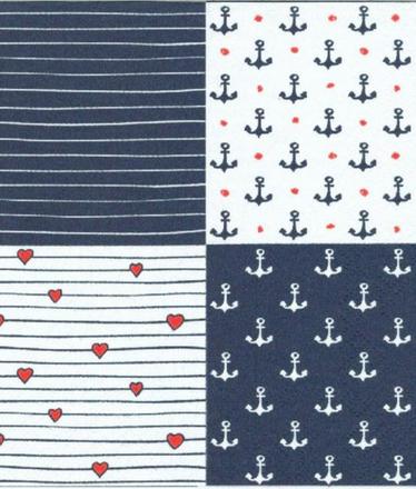 Servítka kotvičky, prúžky, srdiečka 4ks (s260),