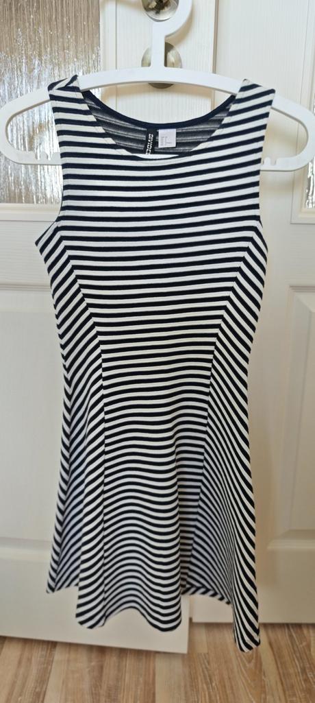 Šaty tmavomodrý prúžok s bielou, h&m,34