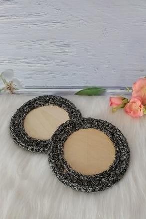 Háčkovaná podšálka čierna sada 2 ks, 