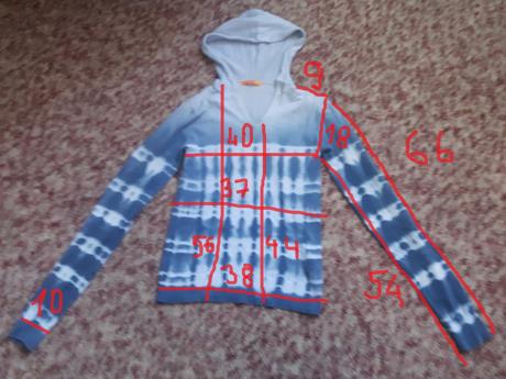 Dievčenský tenký modrý sveter s kapucňou, fishbone,s