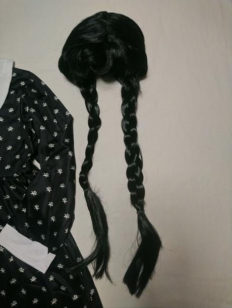 Školáčka wednesday addams, šaty a vlasy, 116-128,