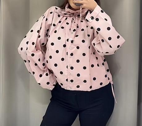 Viralna zara ružová bodkovana bunda, zara,s