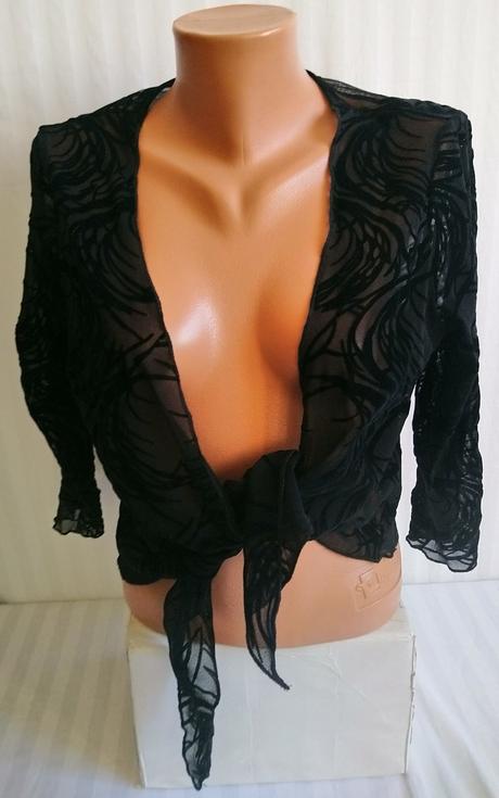 Priesvitné čierne bolerko so vzorom, per una, xl