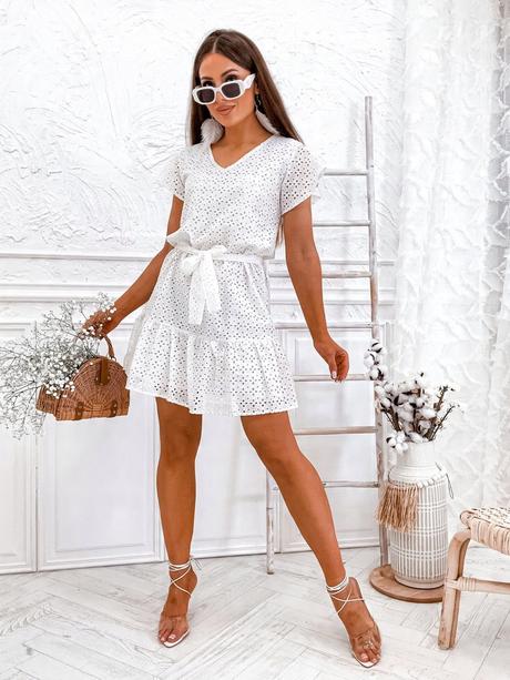 Dámske madeirové šaty s opaskom biela, l / m / s / xl