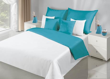 Jednofarebné obliečky 200x220 biela+tyrkysmodrá,