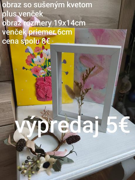 Dekorácia sušený kvet v rámiku plus venček,