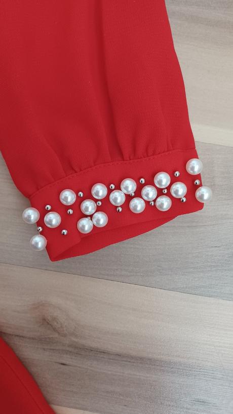 Červené voľné šaty s perlami, h&m,m