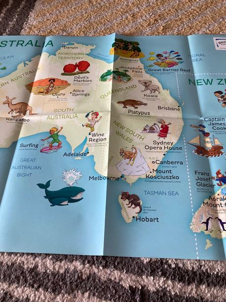 Veľká mapa austrália/nový zéland pre deti, 