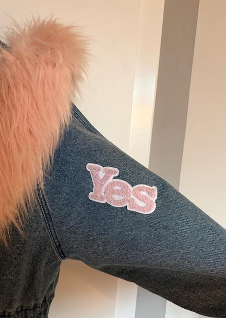 Denim parka s ruzovou kozusinou - bershka, bershka,s