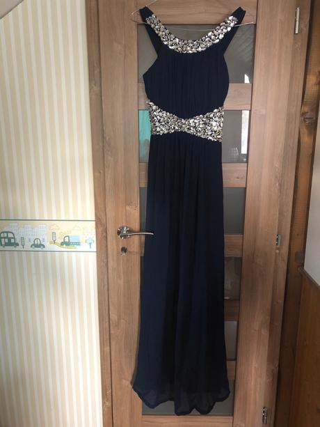 Spoločenské šaty tmavomodré s kamienkami, xs