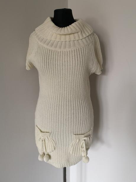 Biele pletené šaty/predĺžený pulóver luxero, s