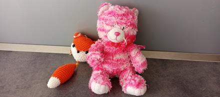 Medvedík plyšový + háčkovaná líška, 