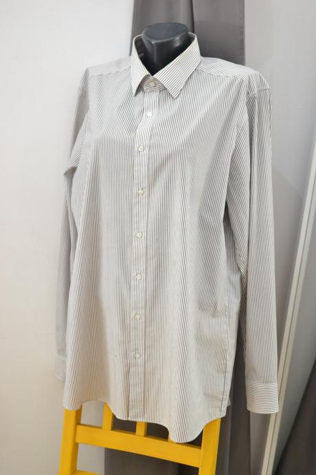 Pánska biela košeľa s hnedým pásikom 44, l