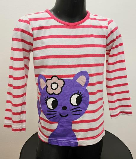 Pásikavé tričko s mačičkou, bonprix,110