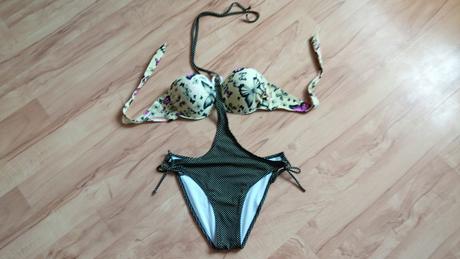 Žlto-čierne plavky s motýľmi - l/xl, l