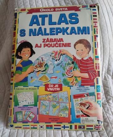 Retro detský atlas s nálepkami okolo sveta, 