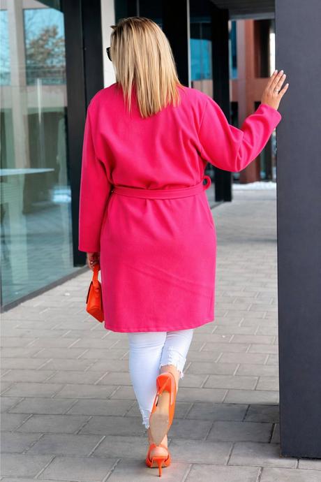 Dámsky prechodný kabát plus size fuksiový, 