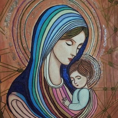 Obraz panny márie a malého ježiška.,