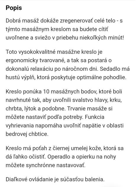 Masážne kreslo,  10 funkcii, 