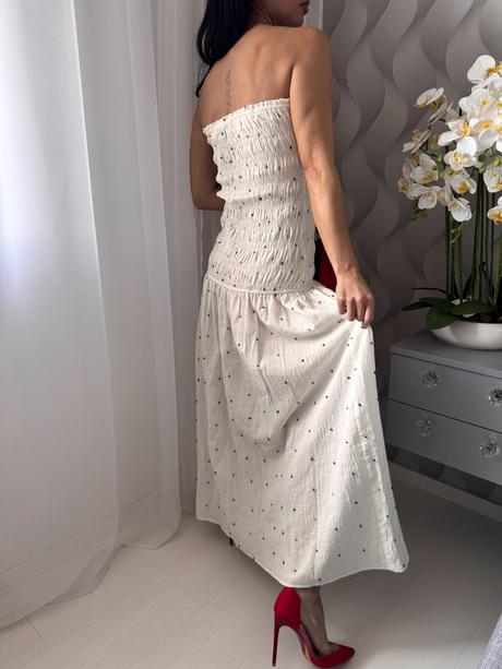 Zara - letné šaty s farebnými pompom, zara,s