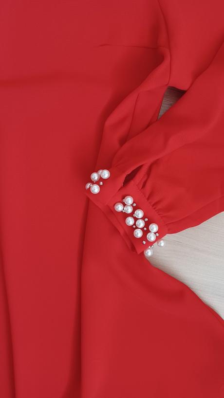 Červené voľné šaty s perlami, h&m,m