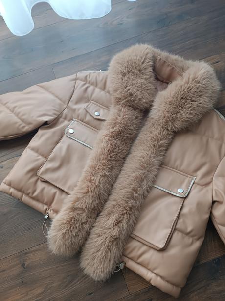 Hnedá kožená zateplená bunda, 40 / 42 / l / xl