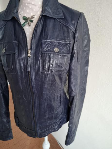 Tmavomodrá kožená bunda tom tailor veľ. 38, tom tailor,38