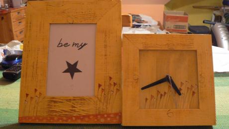 Ručne maľované hodiny a fotorámček ,