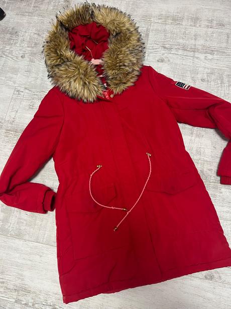 Červená zimná bunda s kožušinou, m