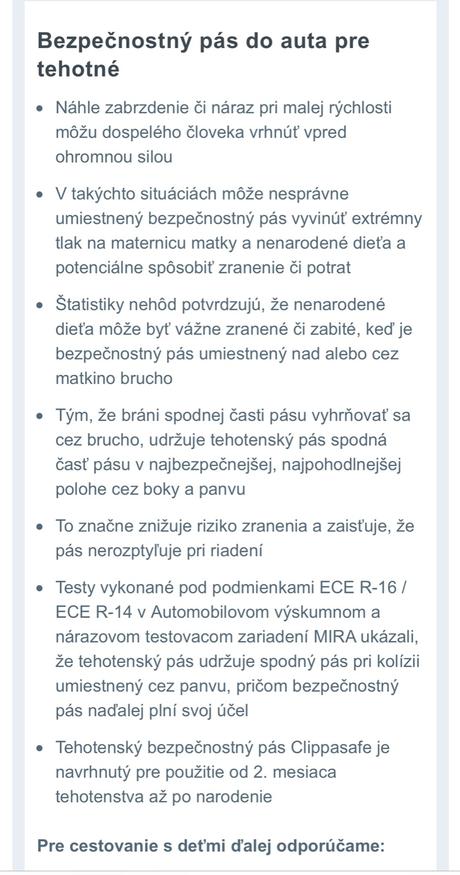 Bezpečnostný pas do auta pre tehotné, 