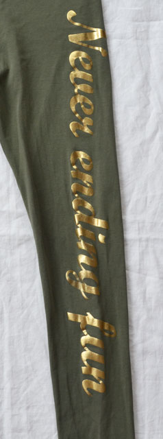 Olivové leginy so zlatým nápisom, h&m,164