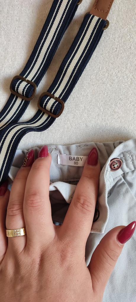 Šedé nohavice s trakmi, baby club,80