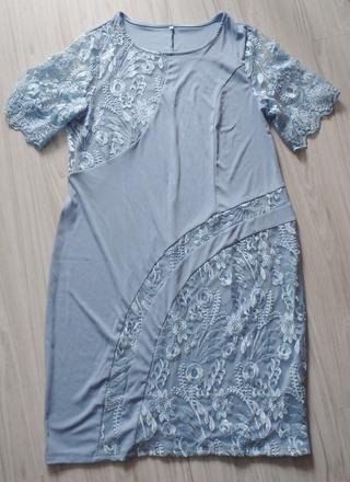 Šedo modré elastické šaty, 2xl/48, xxl