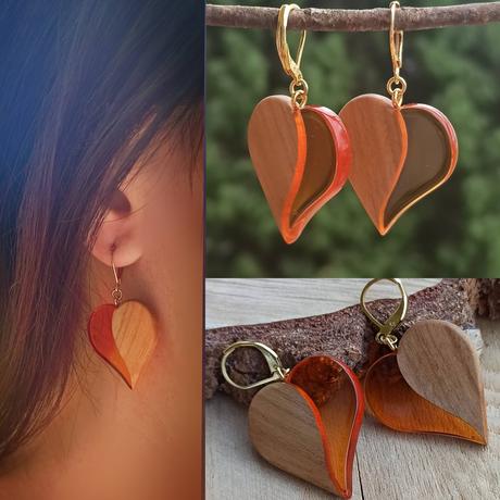 Náušnice z dreva a živice,