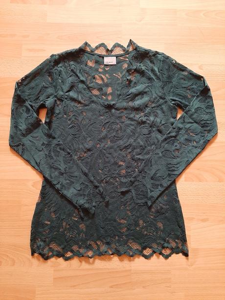 Tmavozelený čipkovaný top, vero moda,m