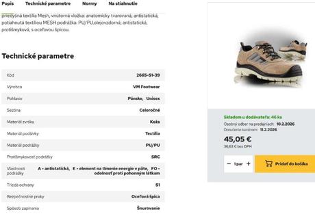 Pracovná obuv, vm footwear roma s1, v.39, 39