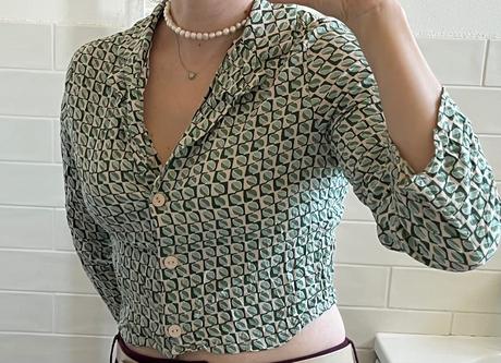 Zeleno - béžová vzorovaná blúzka, stradivarius, s, stradivarius,s