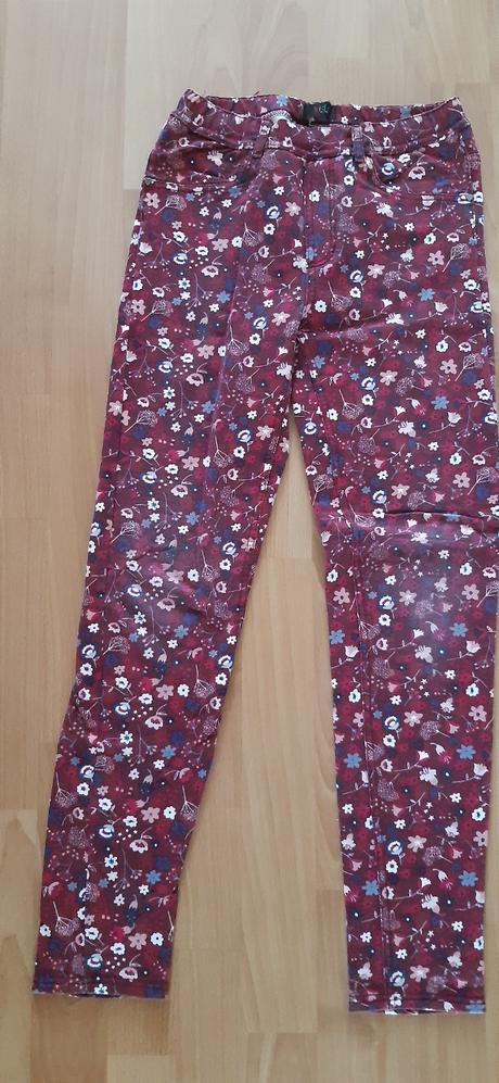 Hrubšie bordové kvietkované legíny 146/152, kids,146