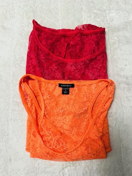 Oranžové a koralové čipkované tielko za jednu cenu, amisu,m