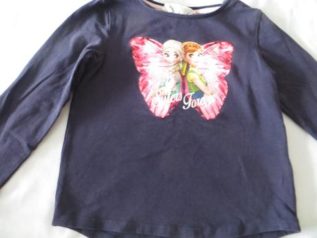Tmavomodré tričko s dlhým rukávom anna a elza, h&m,110