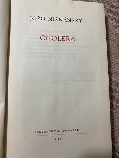 Stará retro kniha jožo nižnánský  cholera 1958, 