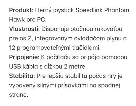 Herný joystick speedlink phantom hawk pre pc.,