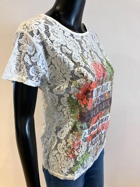 Dámske biele čipkované tričko s kvetmi (m), m