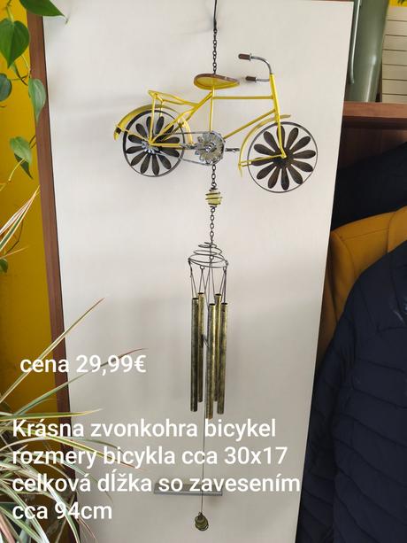 Prekrásna kovová dekorácia zvonkohra bicykel,