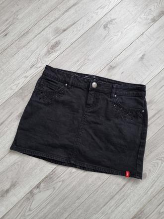 Čierna džínsová minisukňa s kamienkami, esprit,34