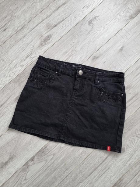 Čierna džínsová minisukňa s kamienkami, esprit,34