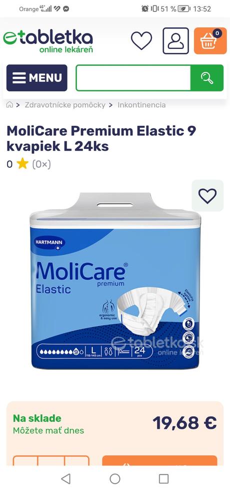 Molicare plienky pre dospelých veľ. l,